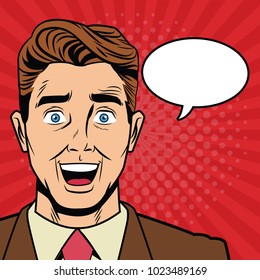 Businessman with bubble pop art cartoon