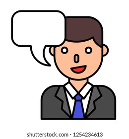 Businessman with bubble talk vector, filled design editable outline icon