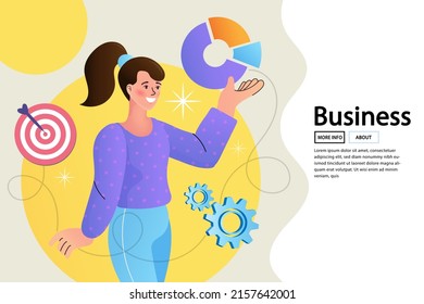 Businessman build organizational success by setting the right marketing target. Occupation plan. Successful work on the Internet and office. online advertising in flat design. Vector illustrations.