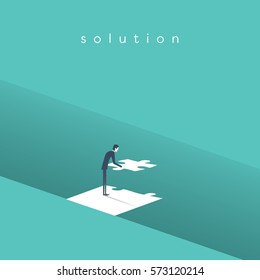 Businessman building bridge over gap with jigsaw puzzle as a symbol of business solution concept. Eps10 vector illustration.