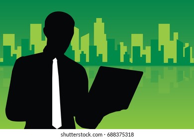 Businessman  building city vector