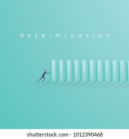 Businessman Building Domino Bricks. Symbol Of Determination, Focus, Strategy, Plan, Stability And Future. Eps10 Vector Illustration.