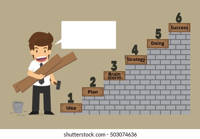 Businessman building a ladder to do Business. vector