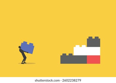 Businessman Building stairs from block. Symbol of ambition, motivation, growth and success