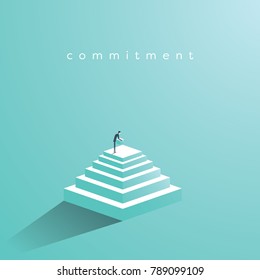 Businessman building steps vector concept. Symbol of determination, commitment, success, motivation, growth. Eps10 vector illustration.