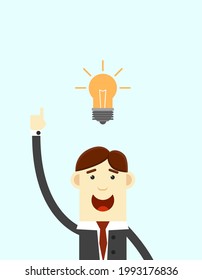 Businessman with Bulb Above the Head Enlightened by Bright Idea