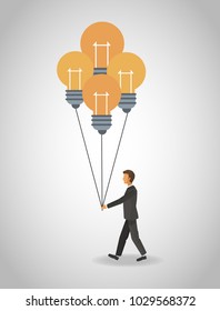 Businessman with bulb balloons