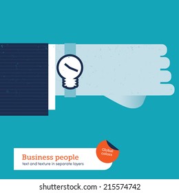 Businessman with bulb clock. Vector illustration Eps10 file. Global colors. Text and Texture in separate layers.