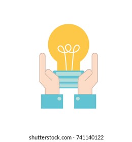 businessman with bulb idea with hands up