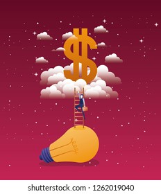 businessman in bulb light with stair up
