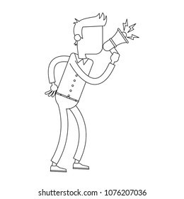 Businessman with bullhorn on black and white colors