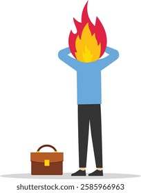 Businessman burnt out from hard work. Creative crisis. Modern vector illustration in flat style

