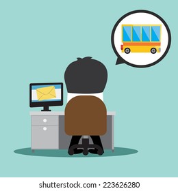 Businessman and bus in bubble talk message