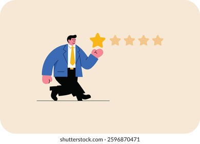 Businessman and business concept, smart businessman feedback 5 stars rating