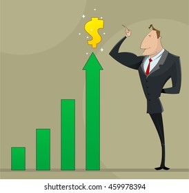 Businessman with business growing up profit diagram. Success managing concept illustration. Vector format