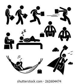 Businessman Business Man Walking Running Sleeping Flying Stick Figure Pictogram Icon