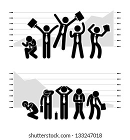 Businessman Business People Winning Losing in Stock Market Graph Chart Stick Figure Pictogram Icon