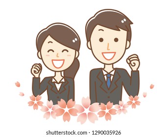 Businessman and business woman.
It is decorated with illustrations of cherry blossoms.