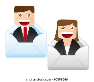 businessman and business woman inside envelope. vector