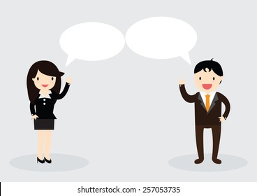 Businessman and Business woman are talking together. Can write your message in the copy space