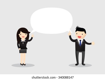 Businessman and Business woman are talking together. Can write your message in the copy space