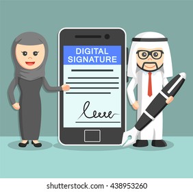 businessman and businesswoman of arab with digital signature