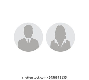 Perfil de avatar de empresario y empresaria. Silueta masculina con traje de oficina y corbata. Botón de círculo con diseño de Vector de silueta de avatar.