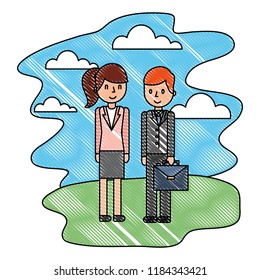 businessman and businesswoman with briefcase landscape