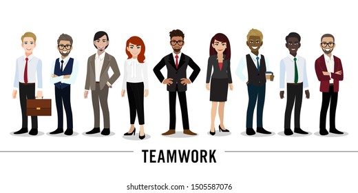 Businessman and businesswoman cartoon character on white background. Teamwork concept design. Flat vector illustration.