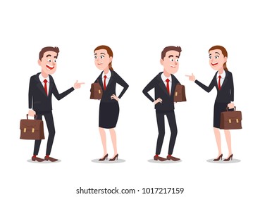 Businessman And Businesswoman Characters Set. Cartoon Style Vector Illustration
