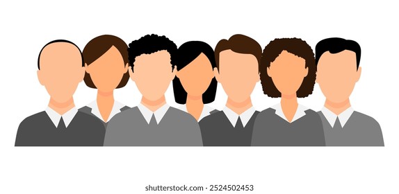 Businessman and businesswoman crowd. Diverse people group. People characters standing together. Vector illustration isolated	
