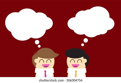 Businessman and businesswoman with dialog speech bubbles. vector. dark red background