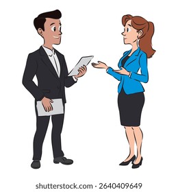 businessman and businesswoman doing conversation