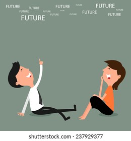 Businessman and businesswoman dream to the future,they feel hope and happy,vector,illustrator.