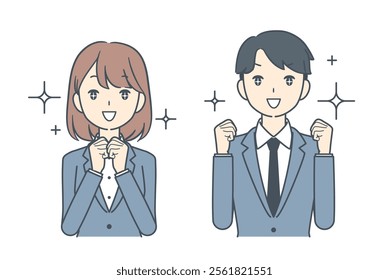 businessman and businesswoman with excited and happy expressions, symbolizing motivation, teamwork, and achievement in business.