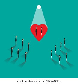 Businessman and Businesswoman feeling love in office. Vector illustration