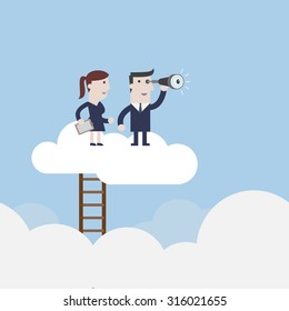 Businessman & Businesswoman gets a better view on the cloud - Vector