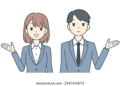 Businessman and businesswoman giving directions
