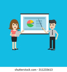 Businessman and businesswoman giving a presentation.