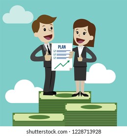 Businessman and businesswoman have a plan. Job is finished successfull