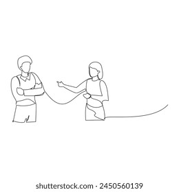 Businessman and businesswoman having a business discussion. Effective communication in business concept. Simple continuous line drawing vector illustration