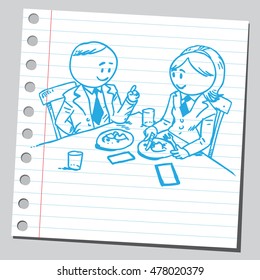 Businessman and businesswoman having business lunch
