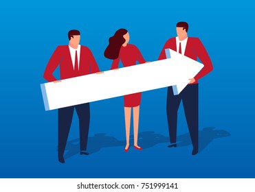 businessman and businesswoman holding arrow