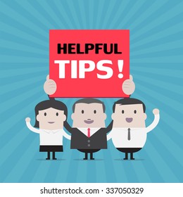 Businessman and Businesswoman holding helpful tips! sign - Vector