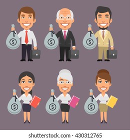 Businessman and Businesswoman Holding Money Bag