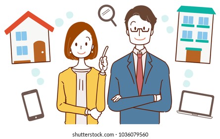 Businessman and businesswoman with a housing guide