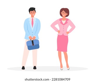 Businessman and businesswoman isolated on white background. Office people in business suits. Business Team.