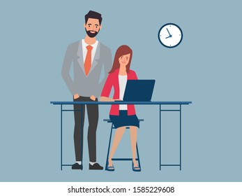 Businessman and Businesswoman join to working character. Teamwork process concept. Cartoon flat vector design.