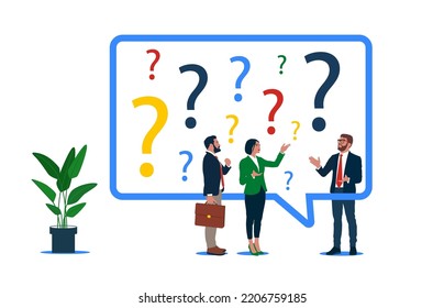 Businessman and businesswoman with many of confused question marks. Confused people with confusion problem or doubt, lost in trouble or complexity, misunderstanding. 