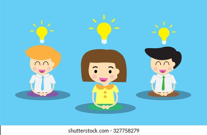 businessman and businesswoman meditation,good idea concept, Businessman thinking during meditation, cartoon flat design vector background